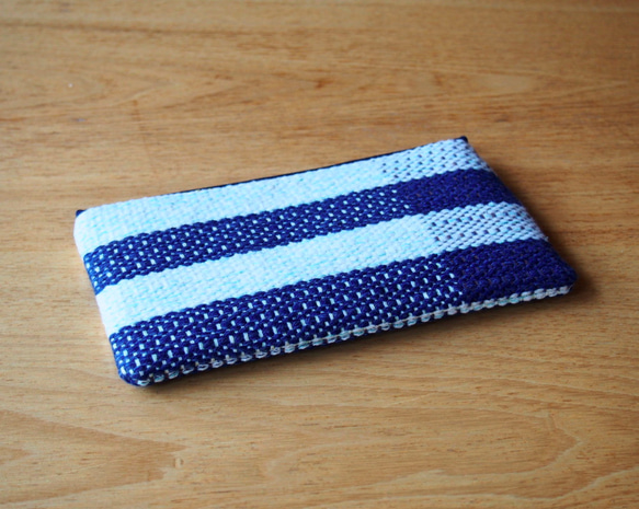【秋季幸運袋】簡約邊框手工編織布大號手提包（海軍藍） 第9張的照片