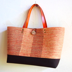 【秋季幸運袋】混合粗花呢手織布水平長手提包和小包（橙色） 第7張的照片