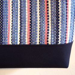 秋季彩色條紋手工編織布手提袋（藍色） 第4張的照片