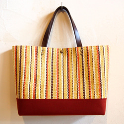 秋季彩色條紋手工編織布手提袋（黃色） 第2張的照片