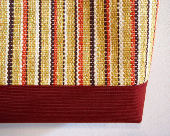 秋季彩色條紋手工編織布手提袋（黃色） 第4張的照片