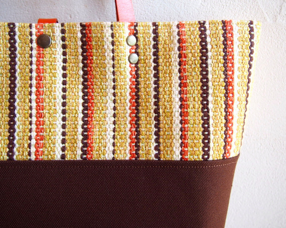 [SALE]橫條紋秋季手工編織手提袋（黃色） 第4張的照片