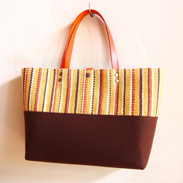 [SALE]橫條紋秋季手工編織手提袋（黃色） 第5張的照片