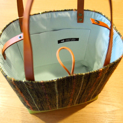 秋季混色手工編織布桶手提包（橄欖色） 第3張的照片