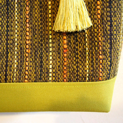秋季混色手工編織布桶手提包（橄欖色） 第4張的照片