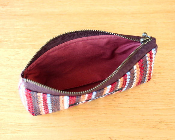 手織りノルディックカラーストライプのメガネケース（ブラウン） 3枚目の画像