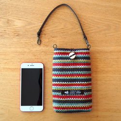 [2020年幸運袋]手工編織北歐彩色條紋方形手提袋和智能手機門廊套（紅色） 第4張的照片