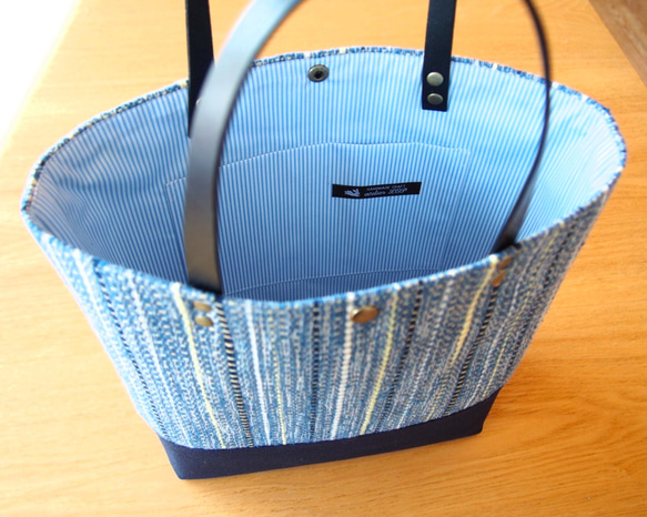 手織春季混色方形手提包（靛藍色） 第3張的照片