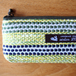 春色ボーダー手織り布のペンケース（ミモザ） 2枚目の画像