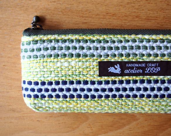 春色ボーダー手織り布のペンケース（ミモザ） 2枚目の画像