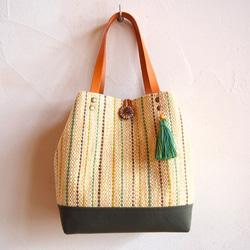 手工編織春季混色桶手提包（檸檬） 第2張的照片