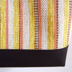 【Disposal SALE】淡色調條紋手織布托特包（黃色） 第4張的照片