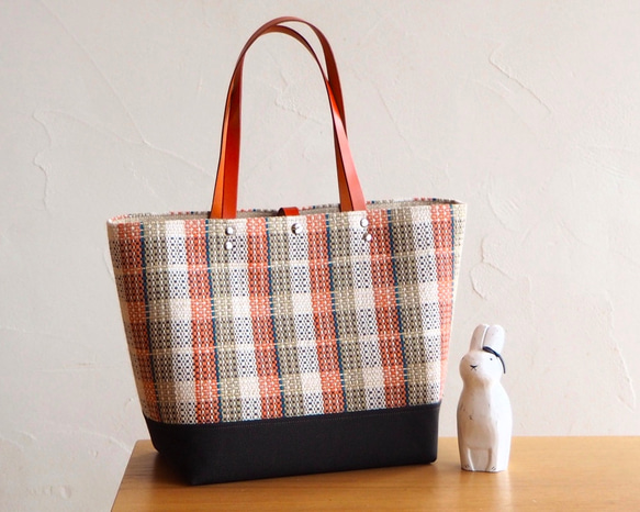 [SALE]馬爾凱手提包，配以手工編織鄉村風格格紋（橙色） 第1張的照片
