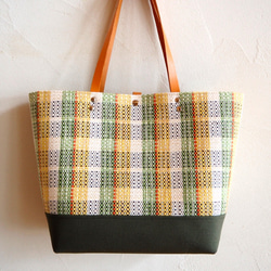 手工編織鄉村風格格紋馬爾凱手提包（綠色） 第2張的照片