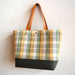 手工編織鄉村風格格紋馬爾凱手提包（綠色） 第5張的照片