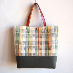 手工編織鄉村格紋方形手提包（綠色） 第2張的照片