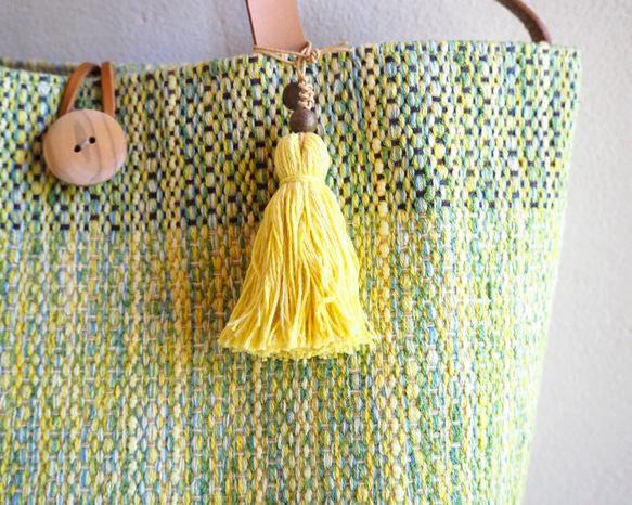 混合粗花呢手工編織布料手提包（黃色） 第4張的照片