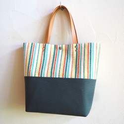 [SALE]夏季多條紋綠色手工編織方形手提袋（綠色） 第5張的照片