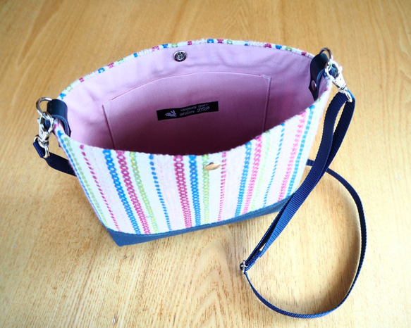 夏季多條紋手工編織手提包（粉色） 第3張的照片