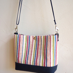 夏季多條紋手工編織手提包（粉色） 第5張的照片