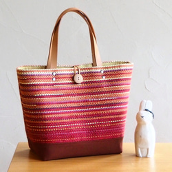 【SALE】手織りグラデーションカラーのランチトートバッグ（赤） 1枚目の画像