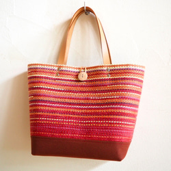 【SALE】手織りグラデーションカラーのランチトートバッグ（赤） 5枚目の画像