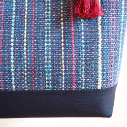 [特價]秋季混合色手工編織布手提包（藍色） 第4張的照片