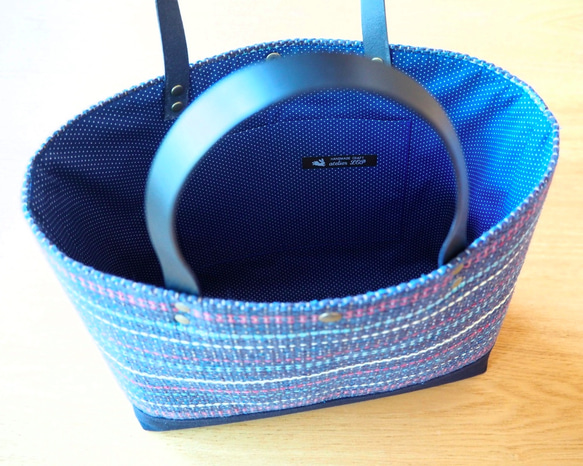 秋季混合色手工編織布手提袋（藍色） 第3張的照片