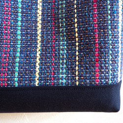 秋のミックスカラー手織り布のポシェット（ブルー） 4枚目の画像