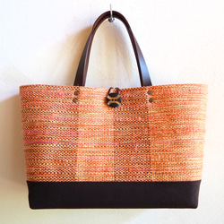 秋季花呢樣手編織布橫式手提袋（橙色） 第2張的照片