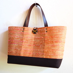 秋季花呢樣手編織布橫式手提袋（橙色） 第5張的照片