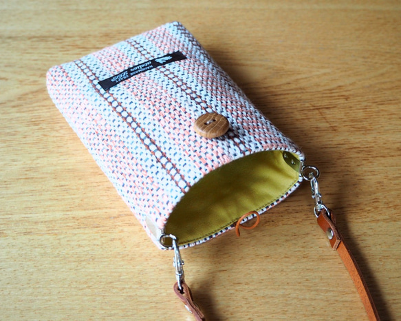 [限量秋季幸運袋]肩背包和果汁套色果色手織布（桃子） 第5張的照片