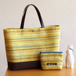 [限量秋季幸運袋]秋季混合色手工編織布手提袋和郵袋套（黃色） 第1張的照片