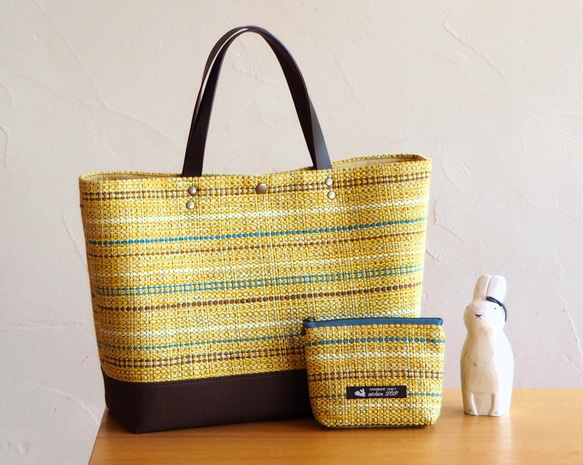 [限量秋季幸運袋]秋季混合色手工編織布手提袋和郵袋套（黃色） 第1張的照片