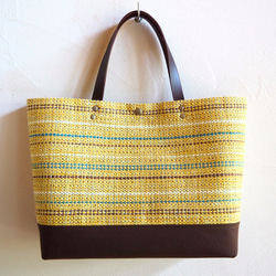 [限量秋季幸運袋]秋季混合色手工編織布手提袋和郵袋套（黃色） 第2張的照片