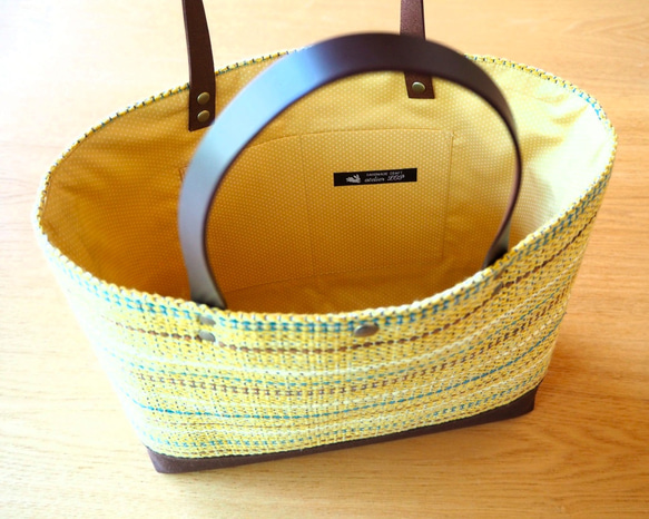 [限量秋季幸運袋]秋季混合色手工編織布手提袋和郵袋套（黃色） 第3張的照片