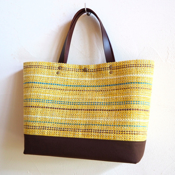 [限量秋季幸運袋]秋季混合色手工編織布手提袋和郵袋套（黃色） 第7張的照片