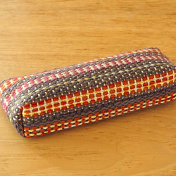 【在庫処分SALE】マルチボーダー手織り布のメガネケース（ブラウン） 5枚目の画像