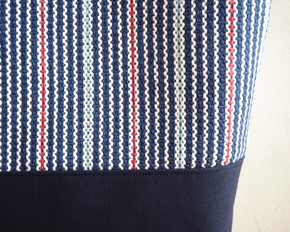【特價】夏季細條紋手工編織布大托特包（藏青色） 第4張的照片