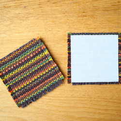 【送料無料】マルチカラー手織り布のコースター2枚組（C） 4枚目の画像
