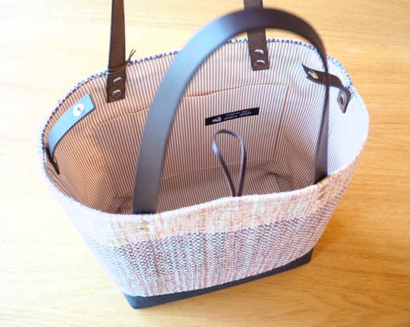夏季花呢手工編織水桶手提袋（粉紅色） 第3張的照片