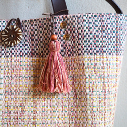 夏季花呢手工編織水桶手提袋（粉紅色） 第4張的照片