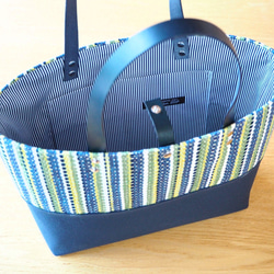 【在庫処分SALE】夏のブライトカラー手織り布の横長トート（ブルー） 3枚目の画像