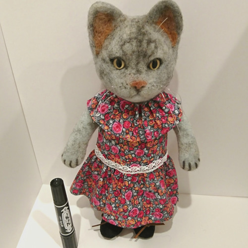 羊毛フェルト ネコちゃん サバトラ猫ちゃん 夏 置物 こりさま