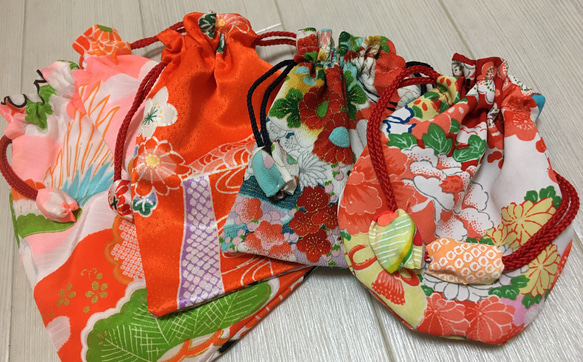 七五三着物リメイク 巾着 四つセット 巾着袋 こけしちゃん 通販