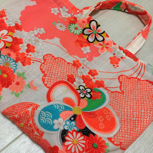 七五三お着物リメイク ハンドメイド巾着型エコバッグ エコバッグ・サブ