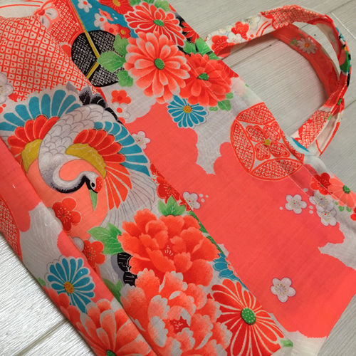 七五三お着物リメイク ハンドメイド巾着型エコバッグ エコバッグ