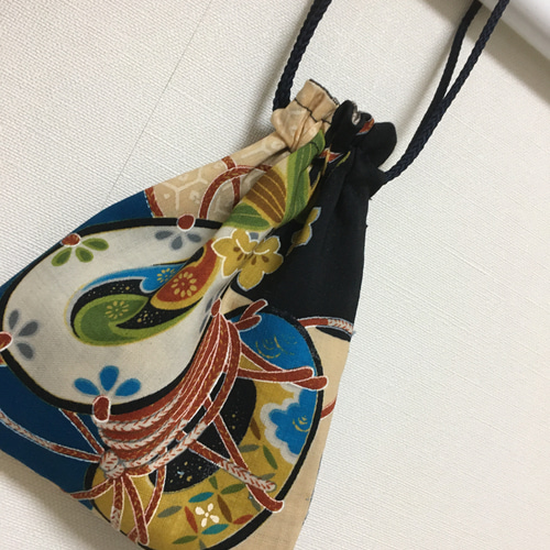 男の子七五三新品お着物リメイク 兜と鶴 ハンドメイドエコバッグ