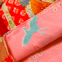 ビンテージ七五三お着物リメイク　鶴とお花柄　トートバック 5枚目の画像
