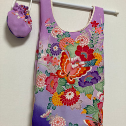 七五三お着物リメイク ハンドメイド巾着型エコバッグ エコバッグ